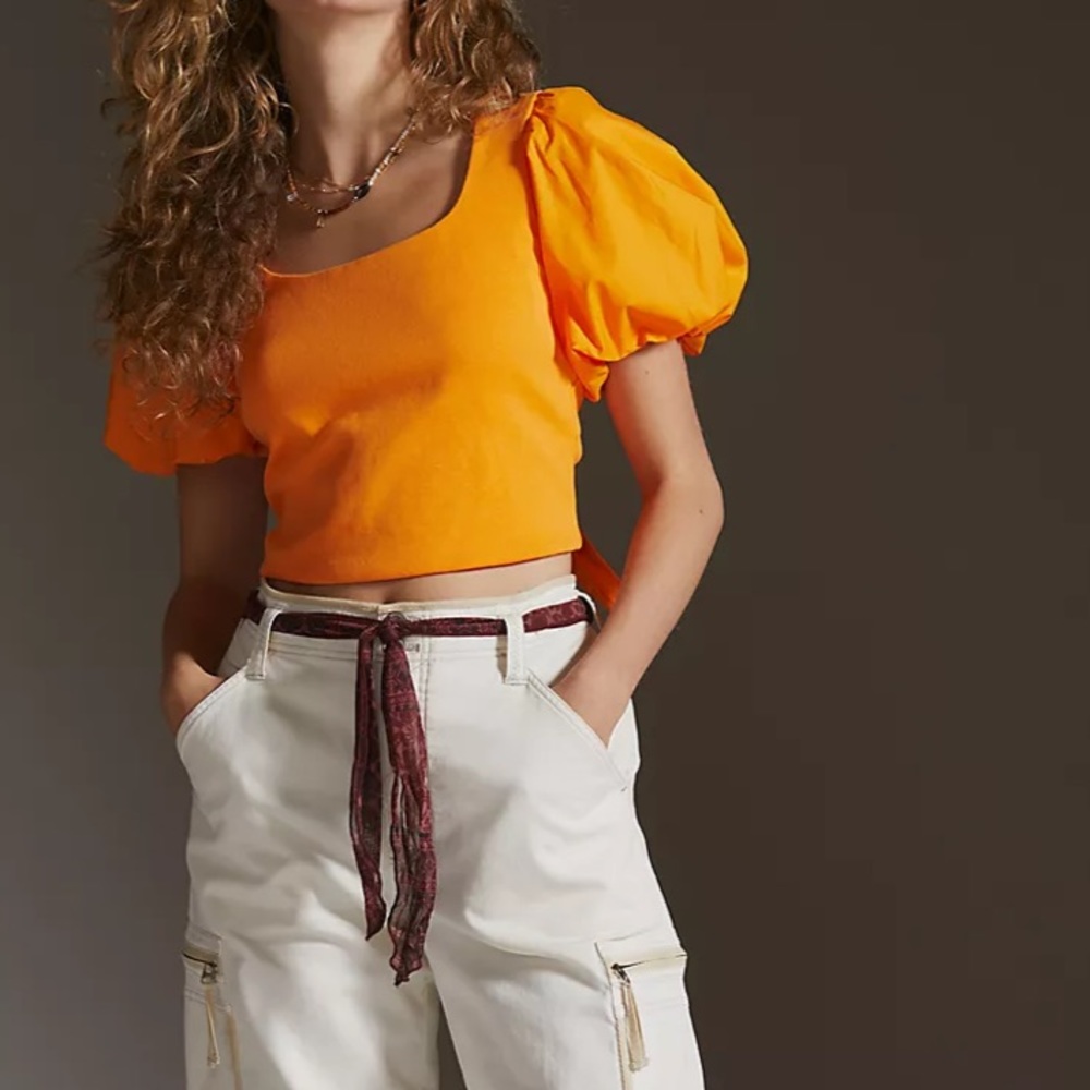 NEW Orange Puff Sleeve Top